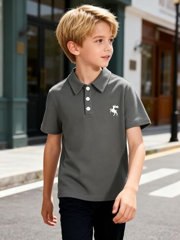 Kids Short Sleeve Polo Shirt for Girls Boys, Summer Casual T-Shirt for 8-14Y, Daily Wear Outfits Tee in Saudi Arabia