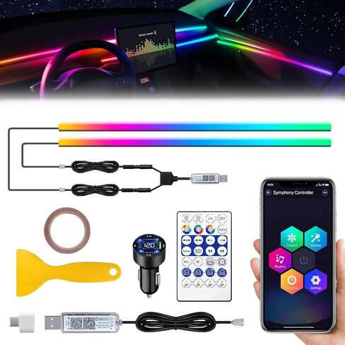 شريط إضاءة LED داخلي للسيارة من الأكريليك Dreamcolor مع ولاعة سجائر USB/Type C/4-Port، RGB 10 في 1 مع 187 بوصة 650 LED مجموعات الإضاءة المحيطة، شرائط LED نيون وظيفة الصوت النشطة للسيارة in Kuwait