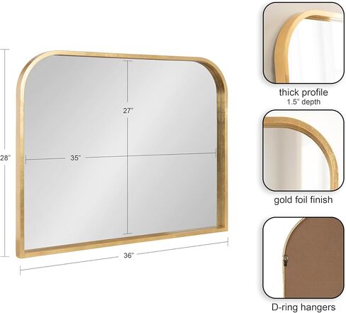 Kate and Laurel Travis Modern Wide Basket Arch Wall Mirror, 36 x 28, Gold, Decorative Wide Arched Bathroom Mirror for Over Sink or for Use as Living Room Wall Decor Accent in Saudi Arabia
