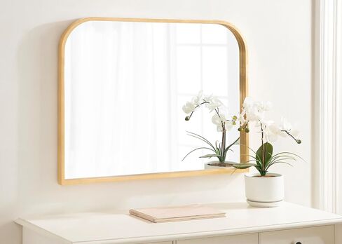 Kate and Laurel Travis Modern Wide Basket Arch Wall Mirror, 36 x 28, Gold, Decorative Wide Arched Bathroom Mirror for Over Sink or for Use as Living Room Wall Decor Accent in Saudi Arabia