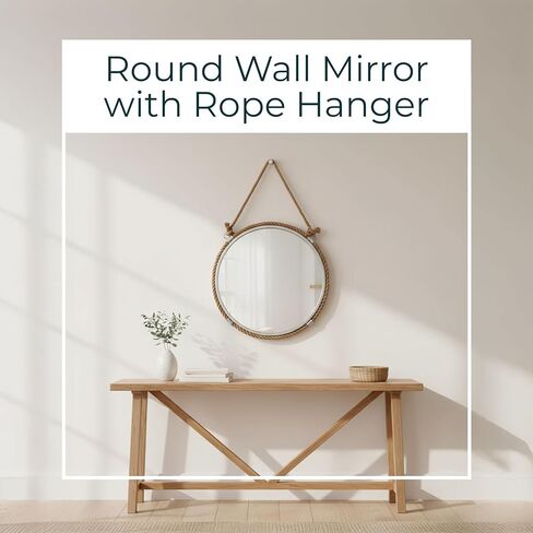 Sagebrook Home Round Wall Mirror with Rope Hanger Rustic Nautical Hanging Mirror, Metal Frame with Jute Rope, Decorative Accent for Bathroom, Bedroom, Living Room, or Entryway, 24 Inches in Saudi Arabia