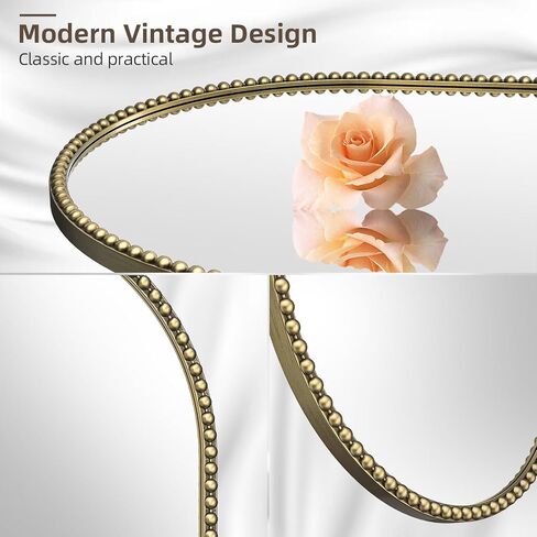 Champagne Bronze Bathroom Mirror, 24x36 Inch Vintage Gold Beaded Oval Mirrors, Antique Brass Decorative Mirror for Living Room, Bedroom, Entryway, Fireplace in Saudi Arabia
