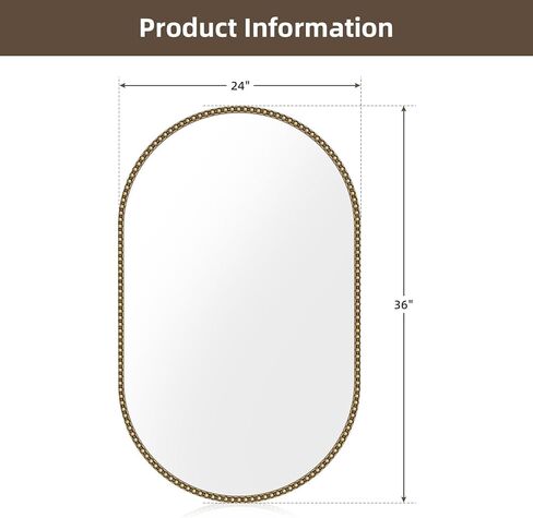 Champagne Bronze Bathroom Mirror, 24x36 Inch Vintage Gold Beaded Oval Mirrors, Antique Brass Decorative Mirror for Living Room, Bedroom, Entryway, Fireplace in Saudi Arabia