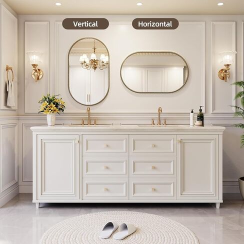 Champagne Bronze Bathroom Mirror, 24x36 Inch Vintage Gold Beaded Oval Mirrors, Antique Brass Decorative Mirror for Living Room, Bedroom, Entryway, Fireplace in Saudi Arabia