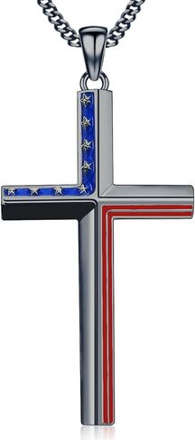 قلادة صليب العلم الأمريكي من الفضة الإسترليني عيار 925 مع سلسلة من الفولاذ المقاوم للصدأ مقاس 22+2 بوصة in Kuwait