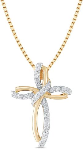 Diamond Cross Necklace 1/10 CTTW Natural Diamonds in Sterling Silver or Yellow Gold Plated Silver - 18 Inch Chain in Kuwait