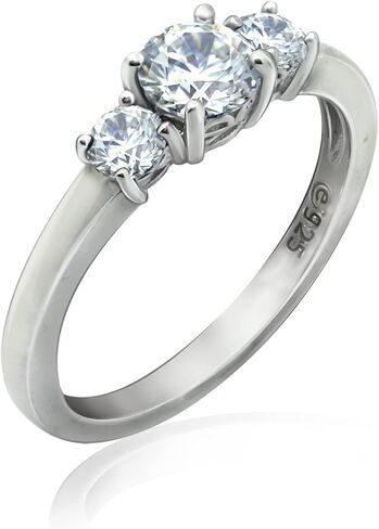Amazon Essentials Platinum-Plated Sterling Silver Round 3-Stone Ring made with Infinite Elements Cubic Zirconia (1 cttw), Size 8, (previously Amazon Collection) in Kuwait