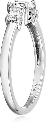 Amazon Essentials Platinum-Plated Sterling Silver Round 3-Stone Ring made with Infinite Elements Cubic Zirconia (1 cttw), Size 8, (previously Amazon Collection) in Kuwait