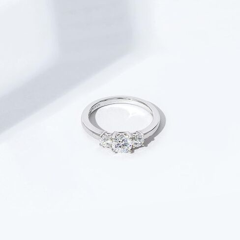 Amazon Essentials Platinum-Plated Sterling Silver Round 3-Stone Ring made with Infinite Elements Cubic Zirconia (1 cttw), Size 8, (previously Amazon Collection) in Kuwait