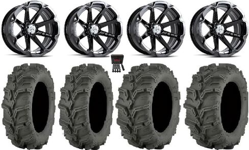 Bundle - 9 Items: MSA Black Diesel 14" ATV Wheels 27" Mud Lite XTR Tires [4x156 Bolt Pattern 10mmx1.25 Lug Kit] in Kuwait