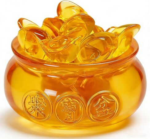 Feng Shui Golden Treasure Basin and About 18 PCS Ingot Yuan Bao, 3In Crystal Glass Treasure Basin Good Luck Wealth Prosperity Figurine for Feng Shui Decor, Home Office Decor Chinese Gifts (Multicolor) in Saudi Arabia