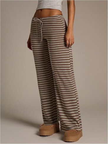 Milumia Women's Striped Low Rise Pants Drawstring Straight Leg Casual Lounge Trousers in Saudi Arabia