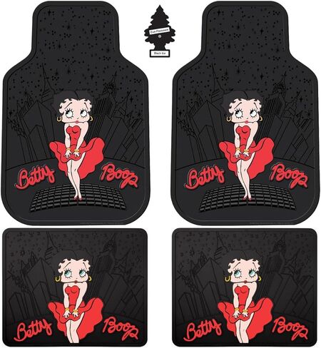 مجموعة ملحقات السيارة الجديدة من Yupbizauto Platicolors Betty Boop، أغطية مقاعد جديدة، سجادات مطاطية أمامية، غطاء عجلة القيادة، أغطية مسند رأس ساخنة لحماية أنيقة للسيارات وسيارات الدفع الرباعي والشاحنات والشاحنات الصغيرة in Saudi Arabia