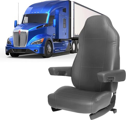 Heavy-Duty Seat Covers for Kenworth T680 T880 W990, Custom Fit for 17" Armrest, Premium PU Leather with Non-Slip Back, Easy Install Seat Covers for Trucks (Black & Gray) in Kuwait
