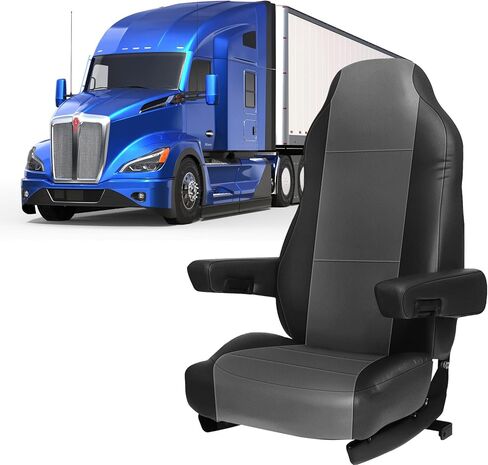 Heavy-Duty Seat Covers for Kenworth T680 T880 W990, Custom Fit for 17" Armrest, Premium PU Leather with Non-Slip Back, Easy Install Seat Covers for Trucks (Black & Gray) in Saudi Arabia