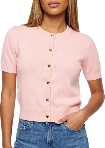 Womens Casual Short Sleeve Cardigan Sweater Crew Neck Knit Button Down Open Front Lightweight Fashion 2026 in Saudi Arabia