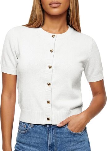 Womens Casual Short Sleeve Cardigan Sweater Crew Neck Knit Button Down Open Front Lightweight Fashion 2026 in Saudi Arabia