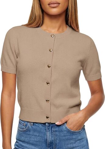 Womens Casual Short Sleeve Cardigan Sweater Crew Neck Knit Button Down Open Front Lightweight Fashion 2026 in Saudi Arabia