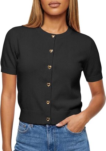 Womens Casual Short Sleeve Cardigan Sweater Crew Neck Knit Button Down Open Front Lightweight Fashion 2026 in Saudi Arabia