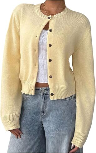 SweatyRocks Women's Cardigan Sweaters Button Down Long Sleeve Crew Neck Fall Sweater Knitwear Clothes in Saudi Arabia