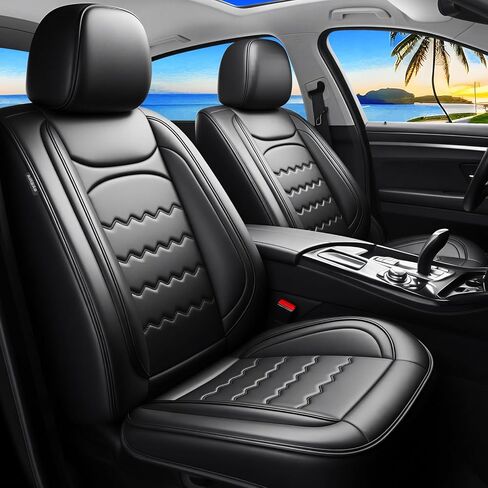 أغطية مقاعد سانتا في مناسبة خصيصًا لسيارة Hyundai Santa Fe 2007-2026، مجموعة كاملة من أغطية المقاعد الجلدية المقاومة للماء وقابلة للتنفس، واقيات مقاعد السيارات، متوافقة مع الوسائد الهوائية (5 مقاعد، أسود) in Kuwait