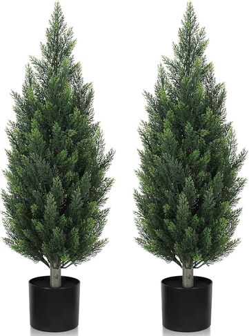 أشجار توبياري أرز صناعية بطول 5 أقدام، أشجار توبياري مقاومة للأشعة فوق البنفسجية في الهواء الطلق لديكور الشرفة الأمامية، نباتات صنوبر وهمية واقعية في الهواء الطلق للفناء والحديقة والشرفة والفناء الخلفي والمكتب الداخلي، مجموعة من 2 in Kuwait