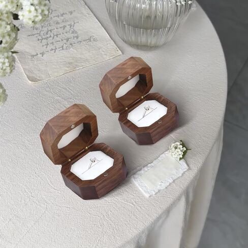 Wooden 2 Ring Flip Box for Wedding, Rustic Vintage Engraved Walnut Solid Wood Jewelry Storage Box Ring Holder (2pcs Mr&Mrs, No Customized) in Saudi Arabia
