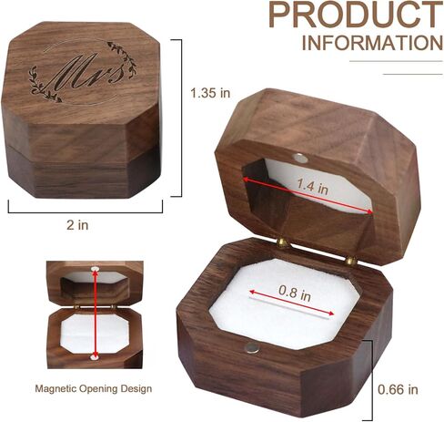 Wooden 2 Ring Flip Box for Wedding, Rustic Vintage Engraved Walnut Solid Wood Jewelry Storage Box Ring Holder (2pcs Mr&Mrs, No Customized) in Saudi Arabia