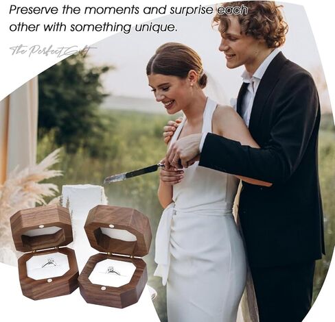 Wooden 2 Ring Flip Box for Wedding, Rustic Vintage Engraved Walnut Solid Wood Jewelry Storage Box Ring Holder (2pcs Mr&Mrs, No Customized) in Saudi Arabia