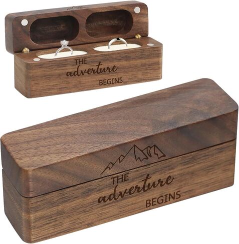 Wooden 2 Ring Flip Box for Wedding, Rustic Vintage Engraved Walnut Solid Wood Jewelry Storage Box Ring Holder (2pcs Mr&Mrs, No Customized) in Saudi Arabia