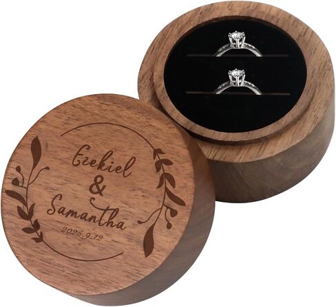 Wooden 2 Ring Flip Box for Wedding, Rustic Vintage Engraved Walnut Solid Wood Jewelry Storage Box Ring Holder (2pcs Mr&Mrs, No Customized) in Saudi Arabia