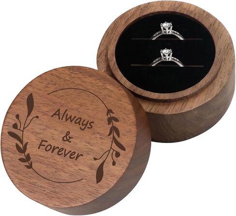 Wooden 2 Ring Flip Box for Wedding, Rustic Vintage Engraved Walnut Solid Wood Jewelry Storage Box Ring Holder (2pcs Mr&Mrs, No Customized) in Saudi Arabia