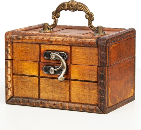 Vintage Wooden Jewelry Boxes, Retro Handmade Decorative Treasure Trinket Chests Storage Organizer, Wood Gift Holder Case Box for Ring Earrings Necklace Keepsake Ceremony Ladies 4.7" (Brown) in Kuwait