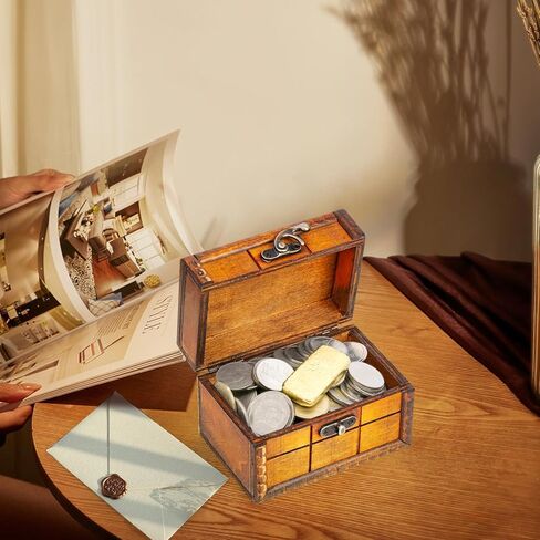 Vintage Wooden Jewelry Boxes, Retro Handmade Decorative Treasure Trinket Chests Storage Organizer, Wood Gift Holder Case Box for Ring Earrings Necklace Keepsake Ceremony Ladies 4.7" (Brown) in Kuwait