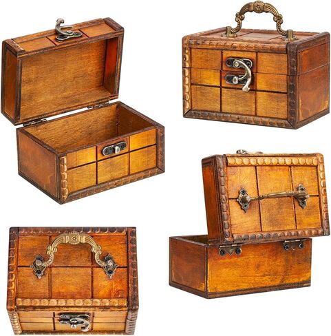 Vintage Wooden Jewelry Boxes, Retro Handmade Decorative Treasure Trinket Chests Storage Organizer, Wood Gift Holder Case Box for Ring Earrings Necklace Keepsake Ceremony Ladies 4.7" (Brown) in Kuwait