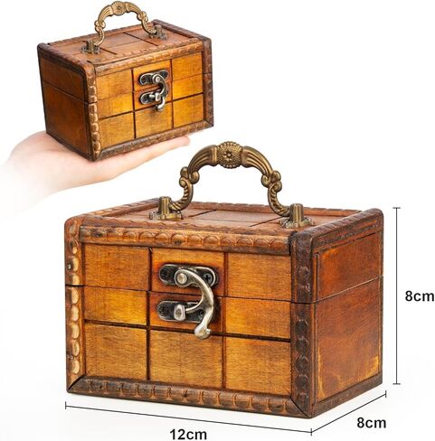 Vintage Wooden Jewelry Boxes, Retro Handmade Decorative Treasure Trinket Chests Storage Organizer, Wood Gift Holder Case Box for Ring Earrings Necklace Keepsake Ceremony Ladies 4.7" (Brown) in Kuwait