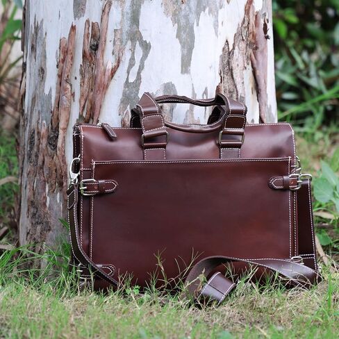 Leather Laptop Briefcase for Men - Classic Brown, 3 Zipper Pockets, 2 Spacious Compartments, Fits 16-inch Laptop (16x12x4 inches) in Kuwait