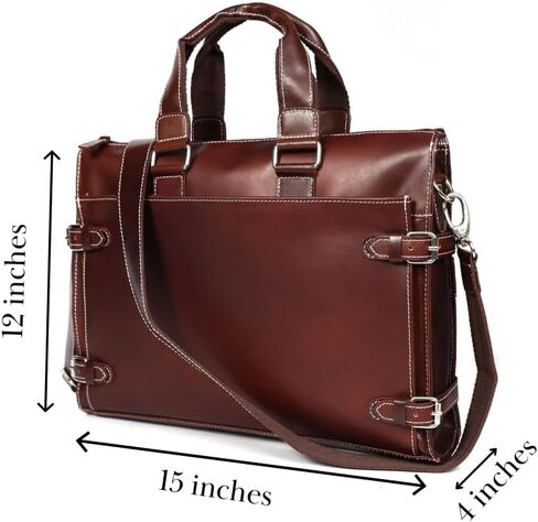 Leather Laptop Briefcase for Men - Classic Brown, 3 Zipper Pockets, 2 Spacious Compartments, Fits 16-inch Laptop (16x12x4 inches) in Kuwait