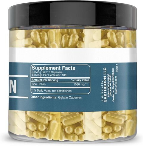 Earthborn Elements Bee Pollen 200 كبسولة، نقية وغير مخففة، بدون إضافات in Kuwait