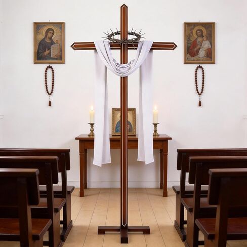 lukar 71 بوصة صليب خشبي كبير، صليب واقف كبير جدًا للكنيسة، ديكور متقاطع للحائط قابل للتعديل، صليب قائم في ساحة زفاف عيد الميلاد للتواصل في عيد الفصح in Kuwait