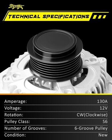 Oktiger Upgraded Alternator for Honda Odyssey 2014 2015 2016 2017 Ex Ex-l Lx Touring Elite Se 3.5L, V6 12V 130A Clockwise 6-Groove Clutch Pulley, Replacement Alternator, OE 31100-RV0-A11 11775N in Kuwait