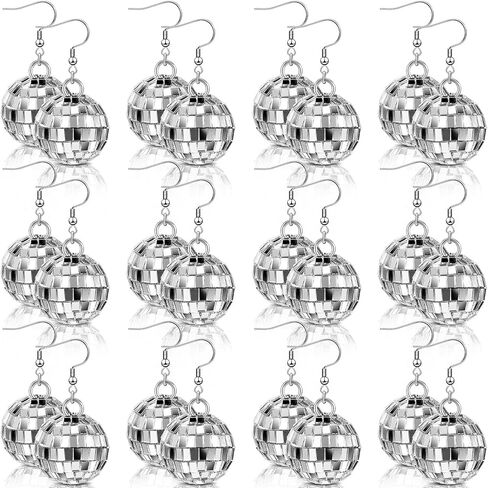 Kigeli 12 Pairs Women Disco Ball Earrings 60's Mirror Ball Earrings Silver 70's Outfit Disco Accessories Hippie Jewelry Bulk Cowgirl Dangle Party Favors for New Years Festival Stage Game Costume in Saudi Arabia
