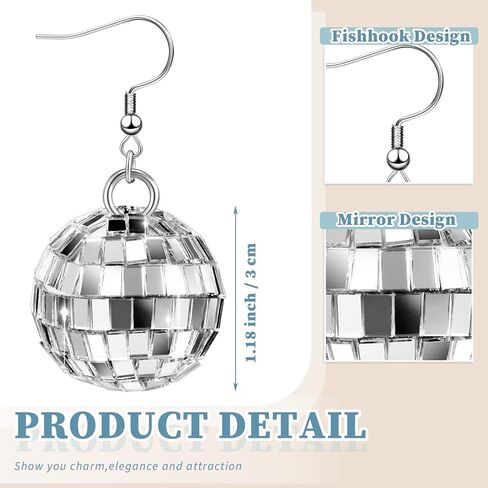Kigeli 12 Pairs Women Disco Ball Earrings 60's Mirror Ball Earrings Silver 70's Outfit Disco Accessories Hippie Jewelry Bulk Cowgirl Dangle Party Favors for New Years Festival Stage Game Costume in Saudi Arabia