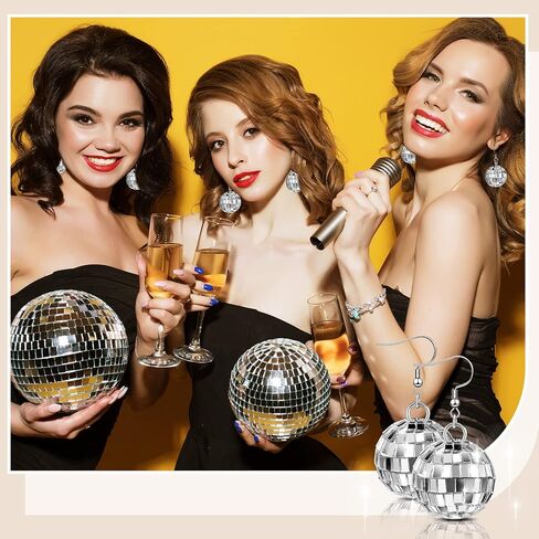 Kigeli 12 Pairs Women Disco Ball Earrings 60's Mirror Ball Earrings Silver 70's Outfit Disco Accessories Hippie Jewelry Bulk Cowgirl Dangle Party Favors for New Years Festival Stage Game Costume in Saudi Arabia