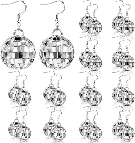 Kigeli 12 Pairs Women Disco Ball Earrings 60's Mirror Ball Earrings Silver 70's Outfit Disco Accessories Hippie Jewelry Bulk Cowgirl Dangle Party Favors for New Years Festival Stage Game Costume in Saudi Arabia