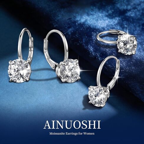 أقراط AINUOSHI مويسانيتي 2/4 قيراط 18 قيراط مطلية بالذهب الأبيض 925 أقراط متدلية من الفضة الاسترليني لا تسبب الحساسية أقراط متدلية للنساء مجوهرات لهدايا عيد الحب in Saudi Arabia
