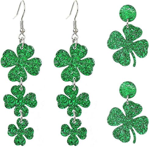 2 Pairs St. Patrick's Day Earrings Irish Shamrock Dangle Earrings Cute Funny Good Luck Green Clover Acrylic Drop Earrings for Women Irish Festival Gift Accessories in Saudi Arabia