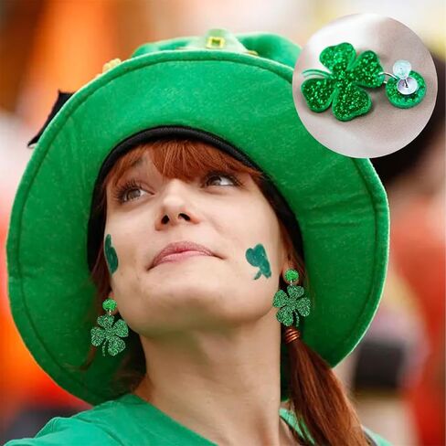 2 Pairs St. Patrick's Day Earrings Irish Shamrock Dangle Earrings Cute Funny Good Luck Green Clover Acrylic Drop Earrings for Women Irish Festival Gift Accessories in Saudi Arabia
