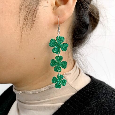 2 Pairs St. Patrick's Day Earrings Irish Shamrock Dangle Earrings Cute Funny Good Luck Green Clover Acrylic Drop Earrings for Women Irish Festival Gift Accessories in Saudi Arabia