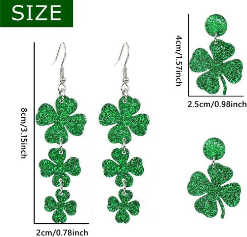 2 Pairs St. Patrick's Day Earrings Irish Shamrock Dangle Earrings Cute Funny Good Luck Green Clover Acrylic Drop Earrings for Women Irish Festival Gift Accessories in Saudi Arabia